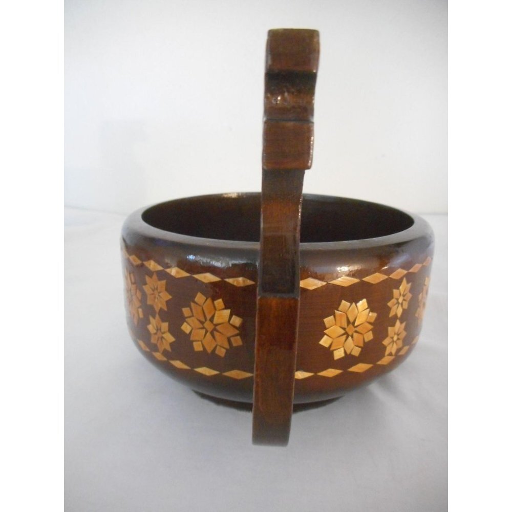 Vintage Russian Folk Art Wood Straw Inlay Bowl - Picture 3 of 8